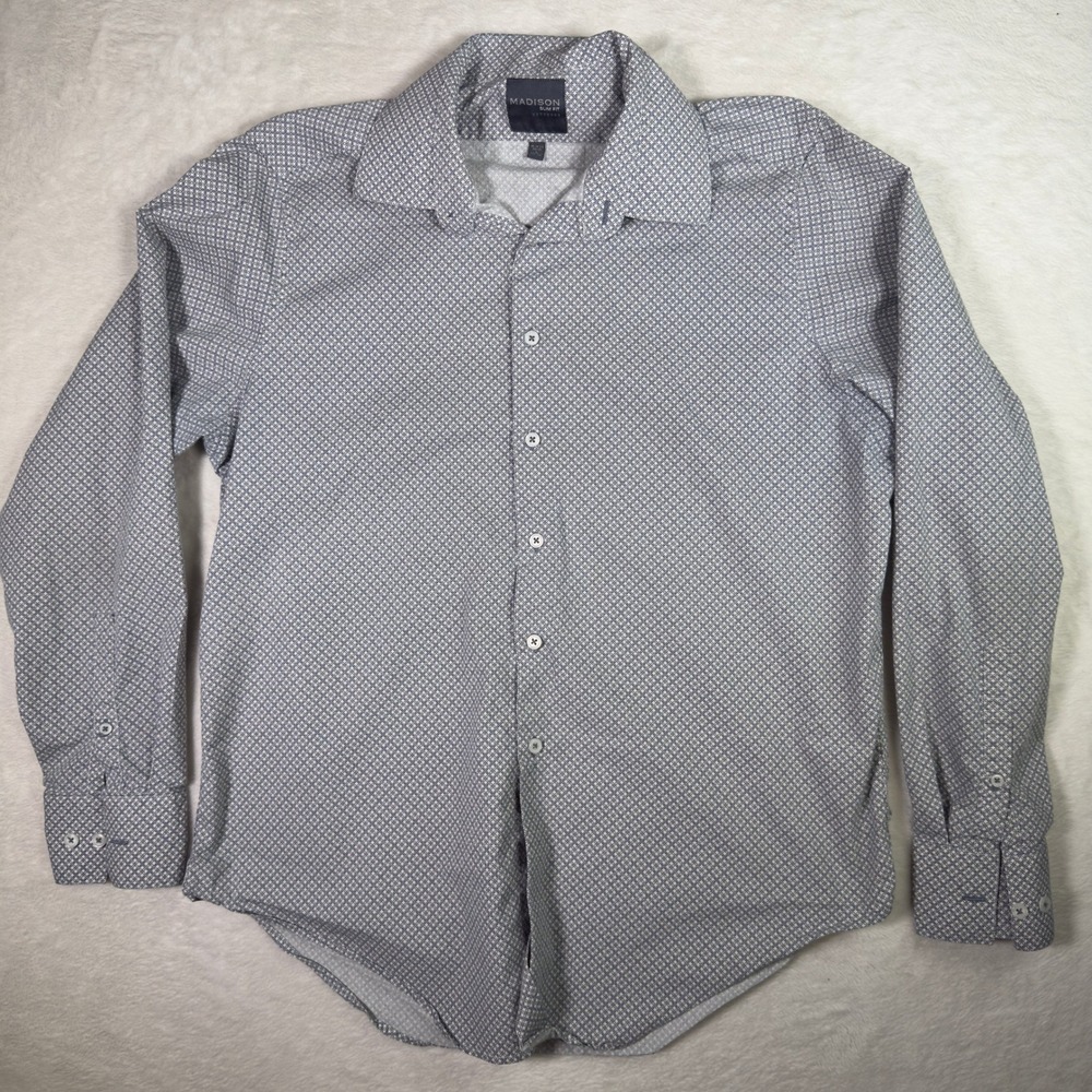 Madison Slim Fit Men's Dress Shirt Long Sleeve Geometric Pattern Size L‎